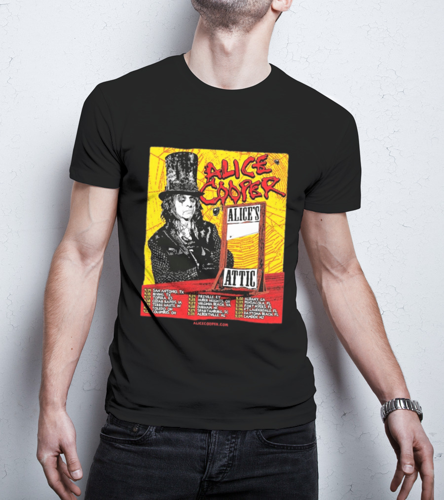 Alice Cooper 2026 Alice's Attic Tour Dates San Antonio Albany Locations T-Shirt