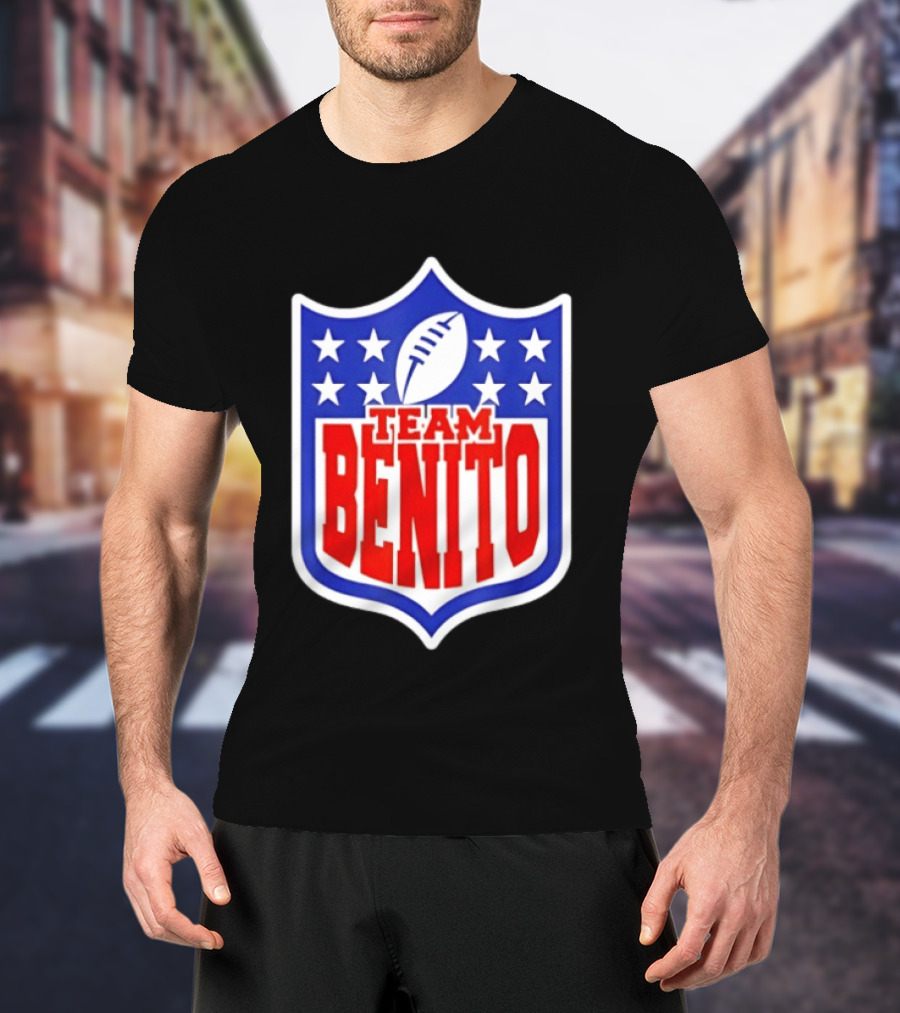 Team Benito Football Shield Stars Personalized Name T-Shirt