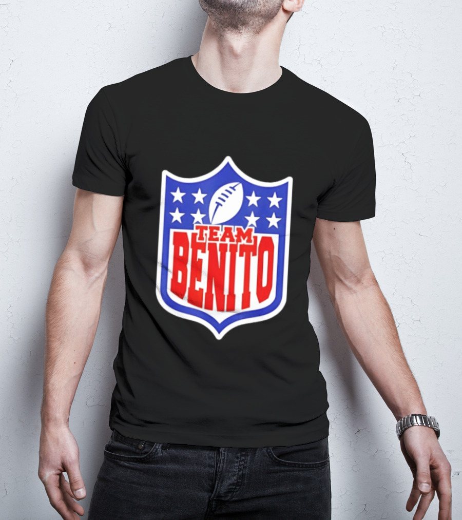 Team Benito Football Shield Stars Personalized Name T-Shirt
