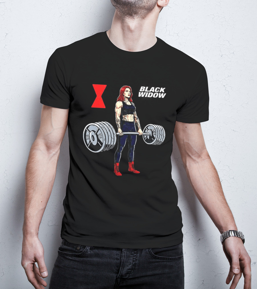 Black Widow Weightlifting Gym Workout Red Hourglass T-Shirt