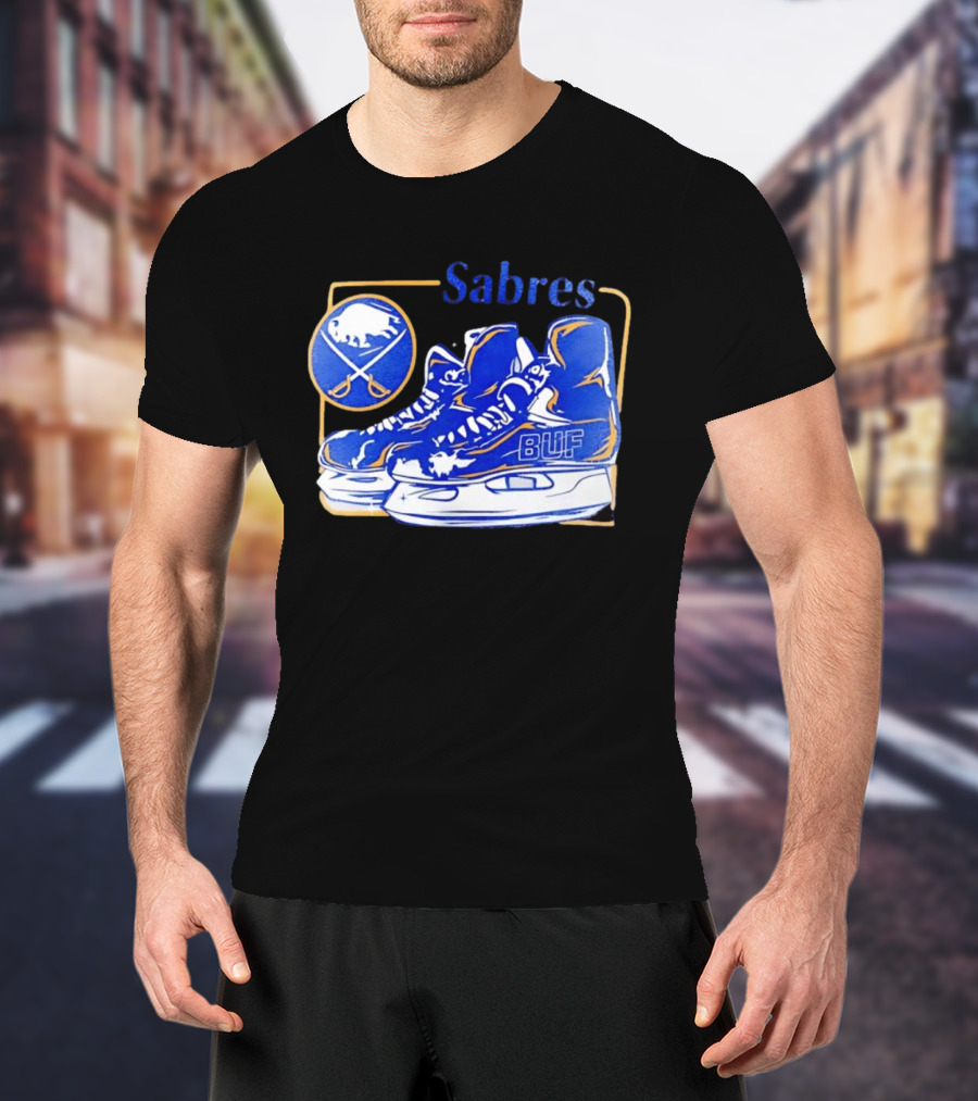 Sabres BUF Skates With Buffalo And Crossed Sabers T-Shirt