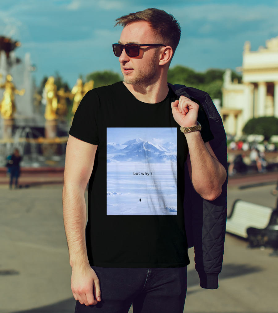 Penguin But Why Meme Snowy Mountains Motivational Scene T-Shirt