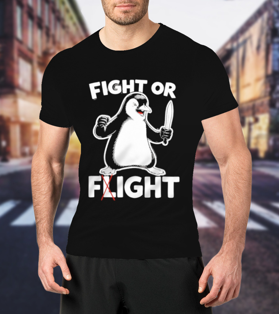 Penguin Holding Knife Fight Or Flight Meme T-Shirt