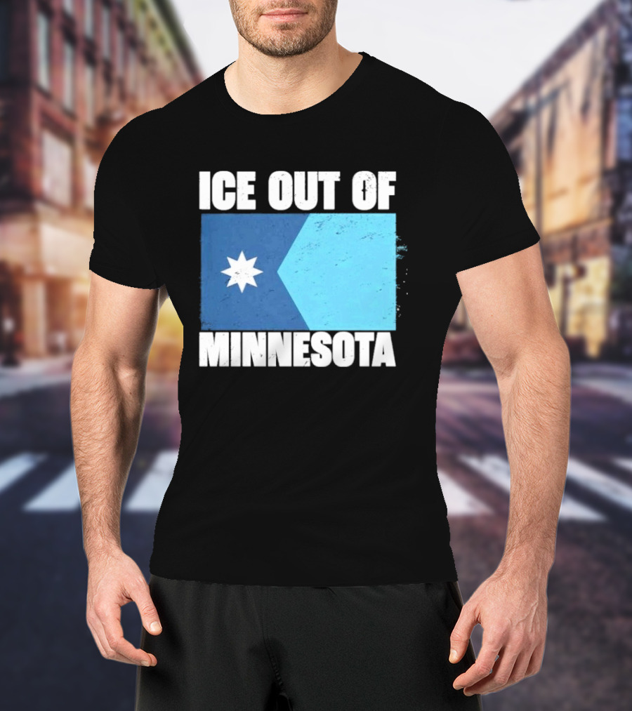 Ice Out Of Minnesota Flag Star Blue Shape T-Shirt