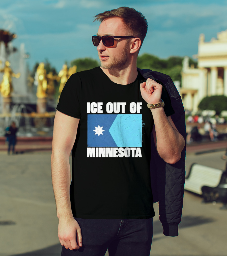 Ice Out Of Minnesota Flag Star Blue Shape T-Shirt
