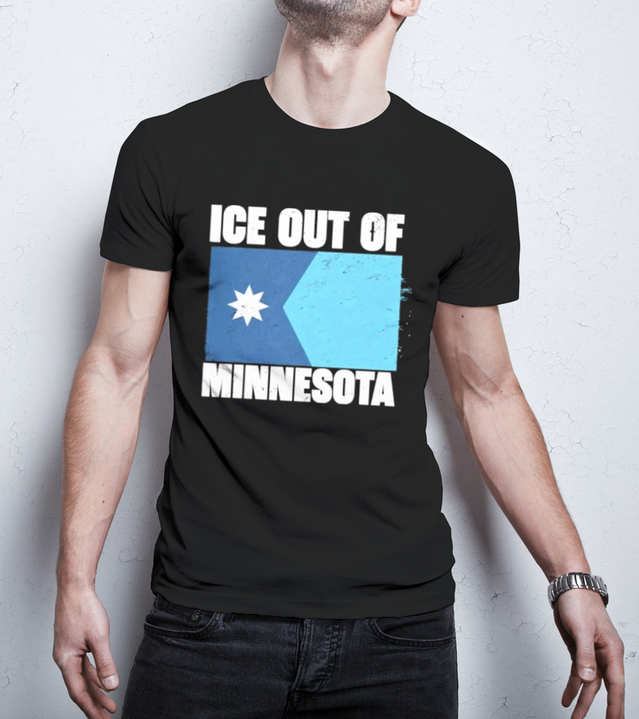 Ice Out Of Minnesota Flag Star Blue Shape T-Shirt