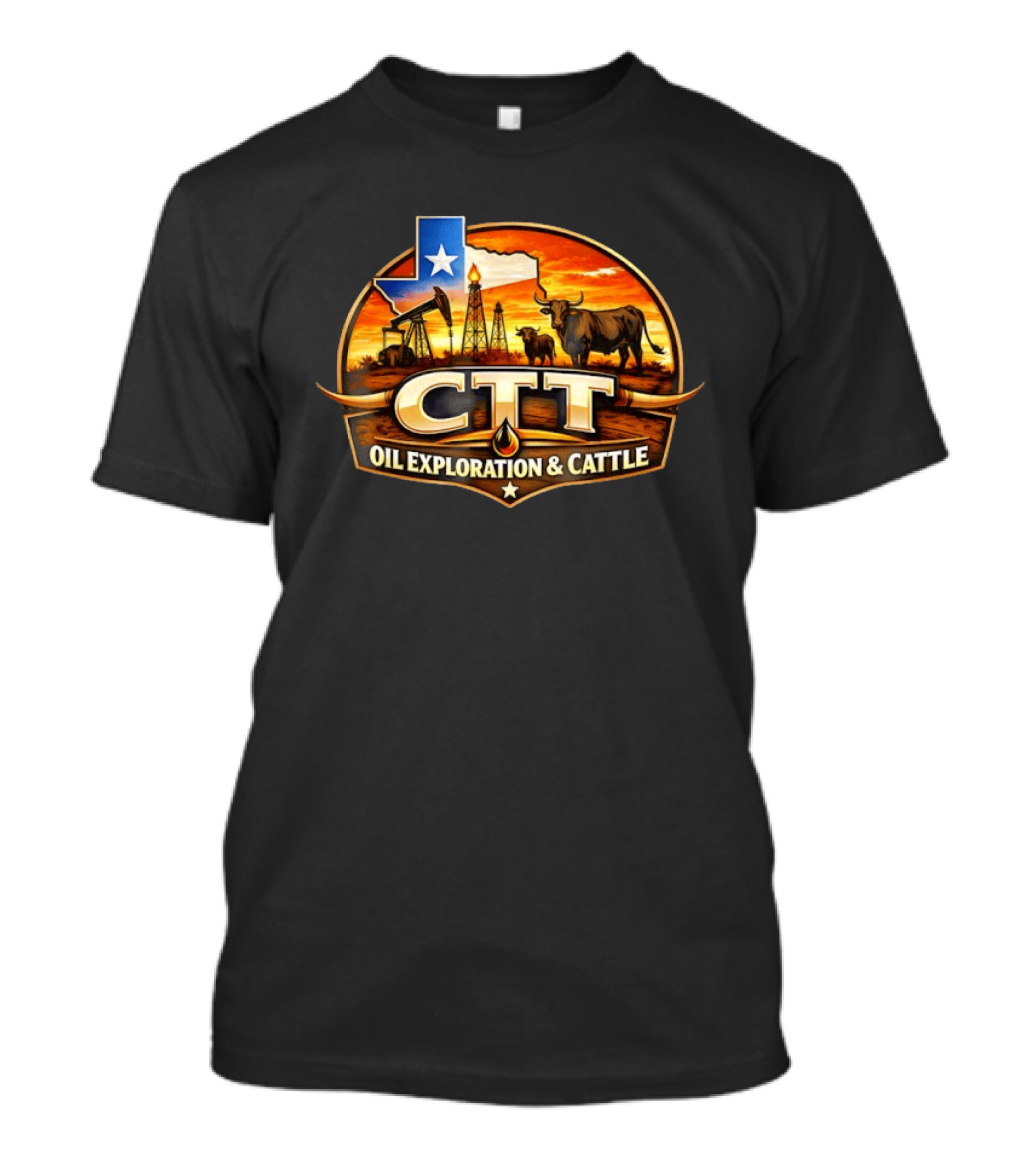 CTT Oil Exploration And Cattle Oilfield Texas Ranch Landscape T-Shirt
