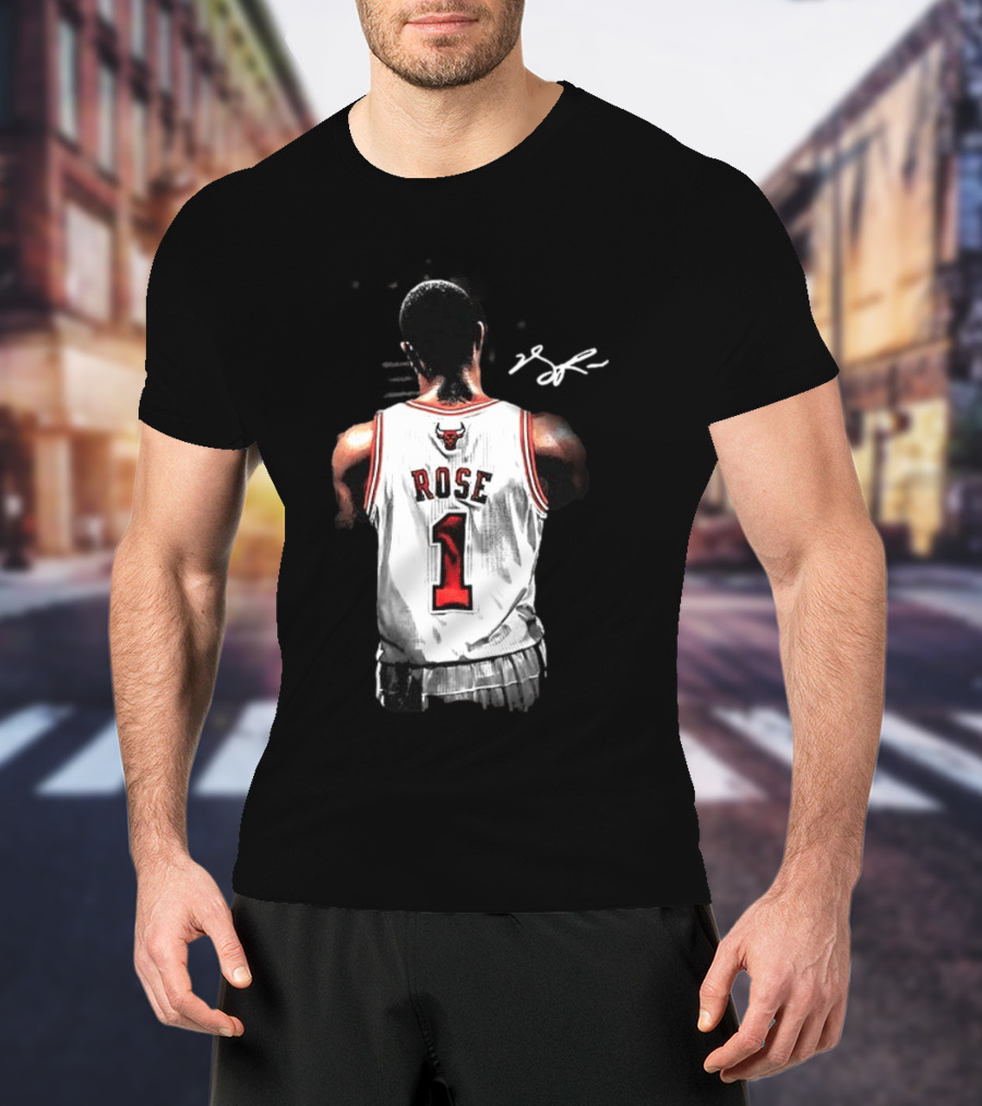 Derrick Rose Chicago Bulls Autographed Jersey Number 1 NBA T-Shirt