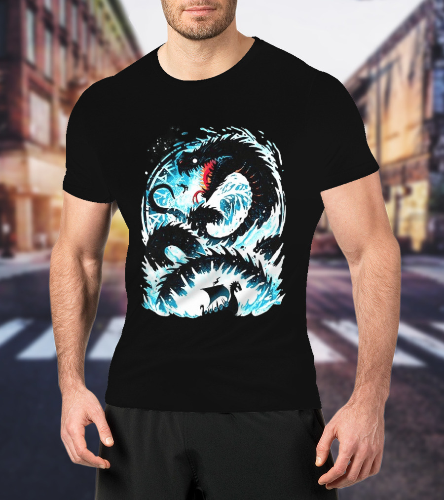 Jörmungandr World Serpent Norse Mythology Viking Ship Ocean Waves T-Shirt