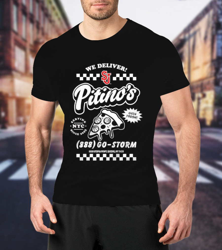 St John's Red Storm Pitino's Delivery Service SJ Pizza T-Shirt