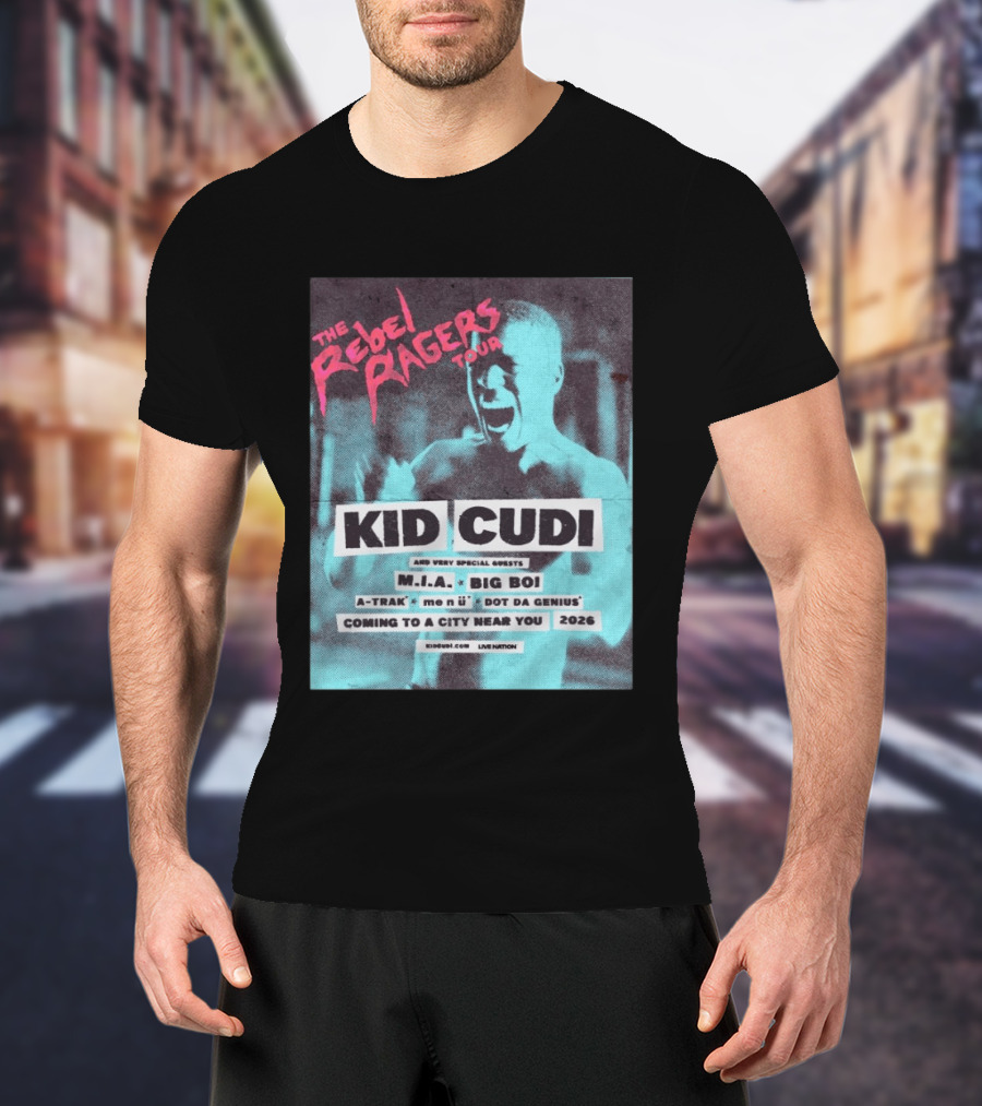 Kid Cudi The Rebel Ragers Tour 2026 Featuring M.I.A. Big Boi A Trak And Dot Da Genius T-Shirt