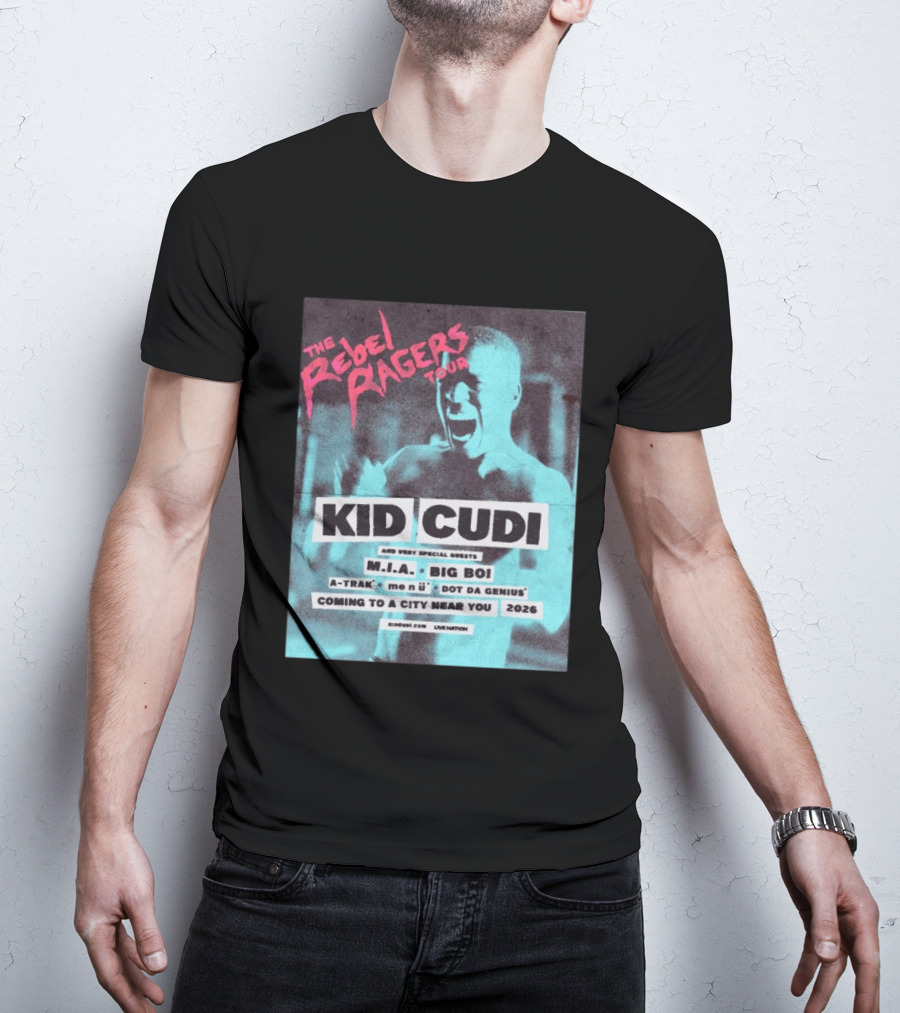 Kid Cudi The Rebel Ragers Tour 2026 Featuring M.I.A. Big Boi A Trak And Dot Da Genius T-Shirt