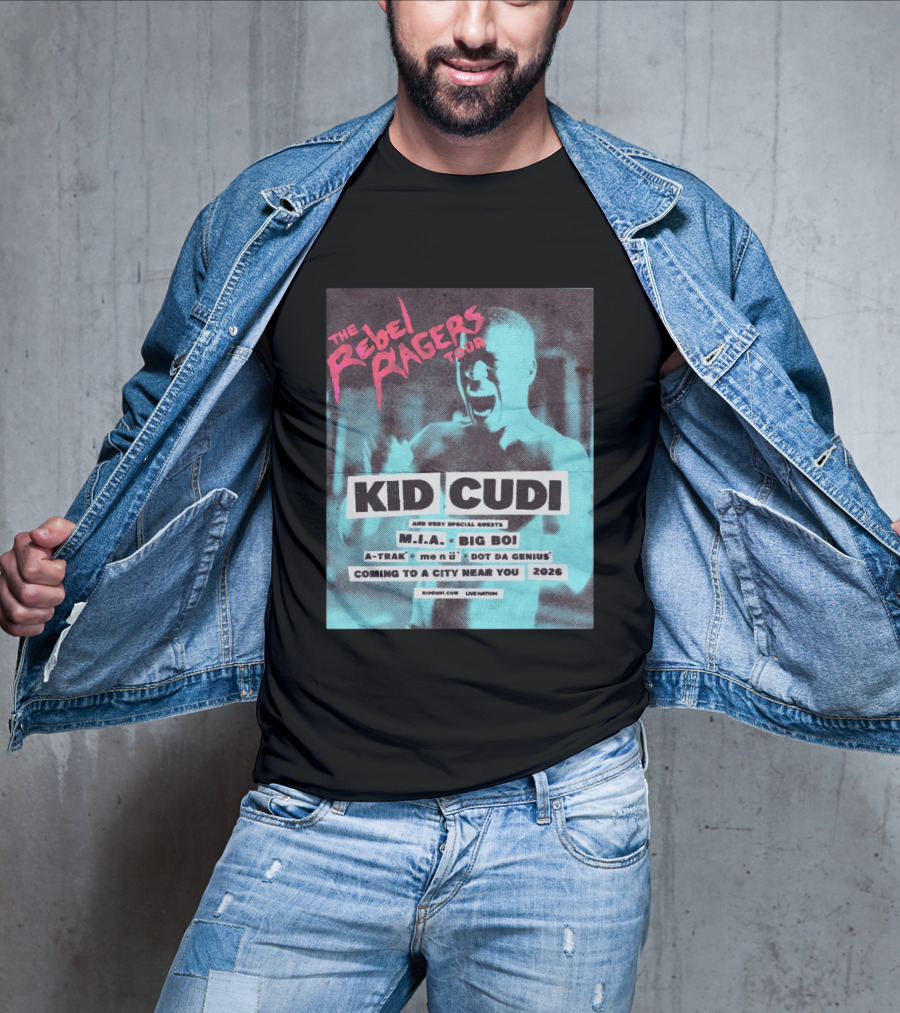 Kid Cudi The Rebel Ragers Tour 2026 Featuring M.I.A. Big Boi A Trak And Dot Da Genius T-Shirt