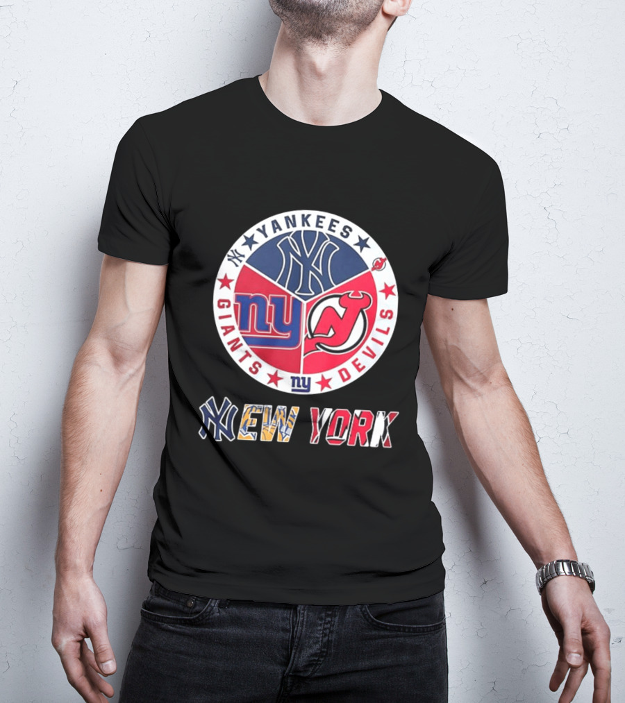 New York Yankees Giants New Jersey Devils Team Mashup T-Shirt