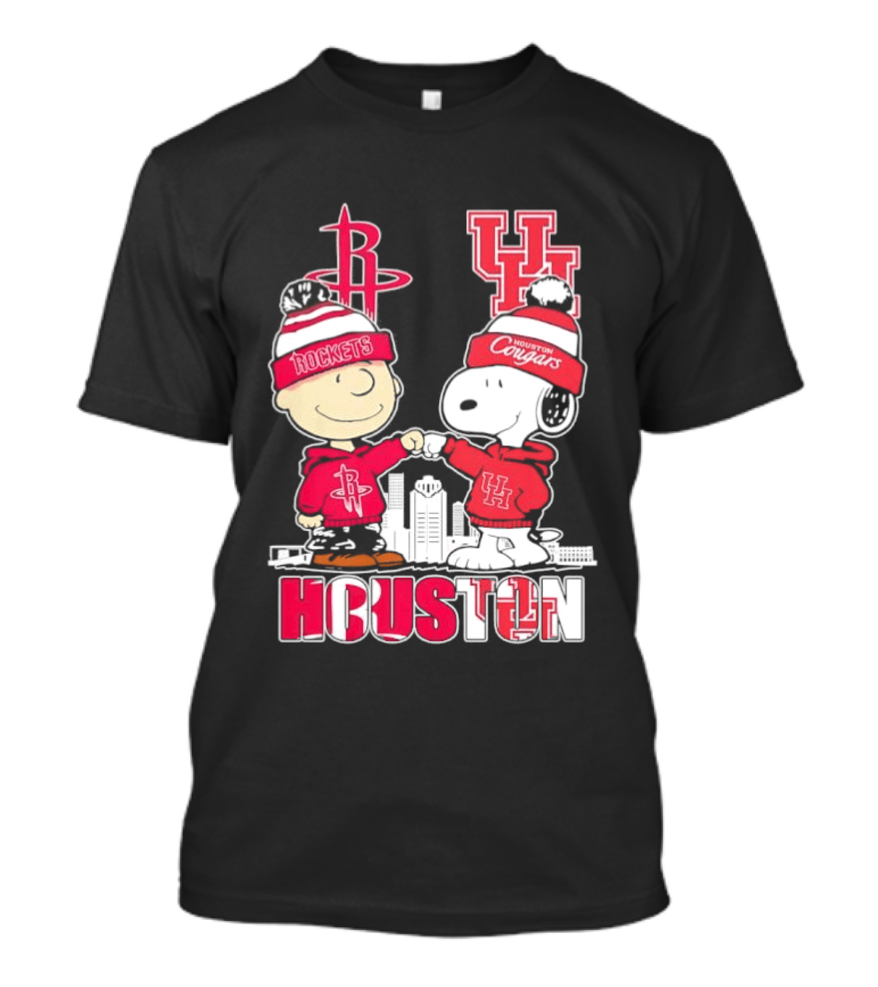 Peanuts Characters X Houston Rockets X University Of Houston Cougars Collaboration T-Shirt
