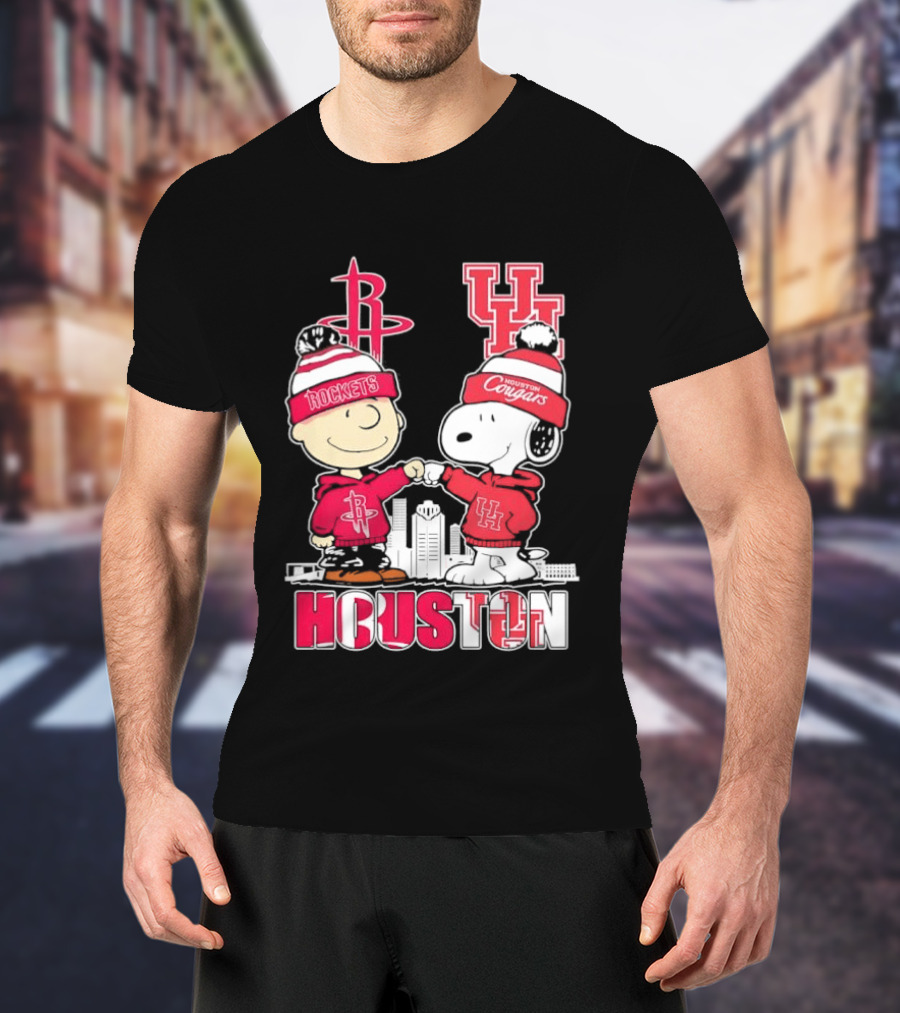 Peanuts Characters X Houston Rockets X University Of Houston Cougars Collaboration T-Shirt