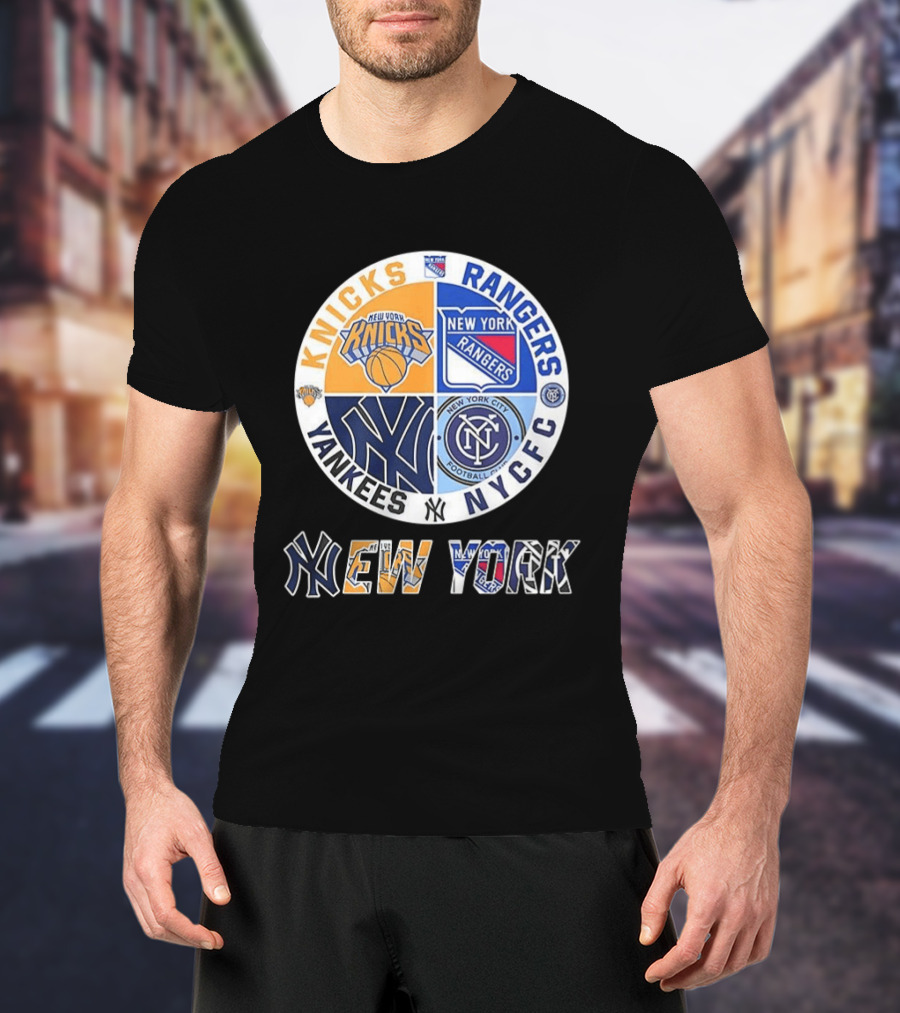 New York Knicks Rangers Yankees NYCFC Sports Teams Mashup T-Shirt