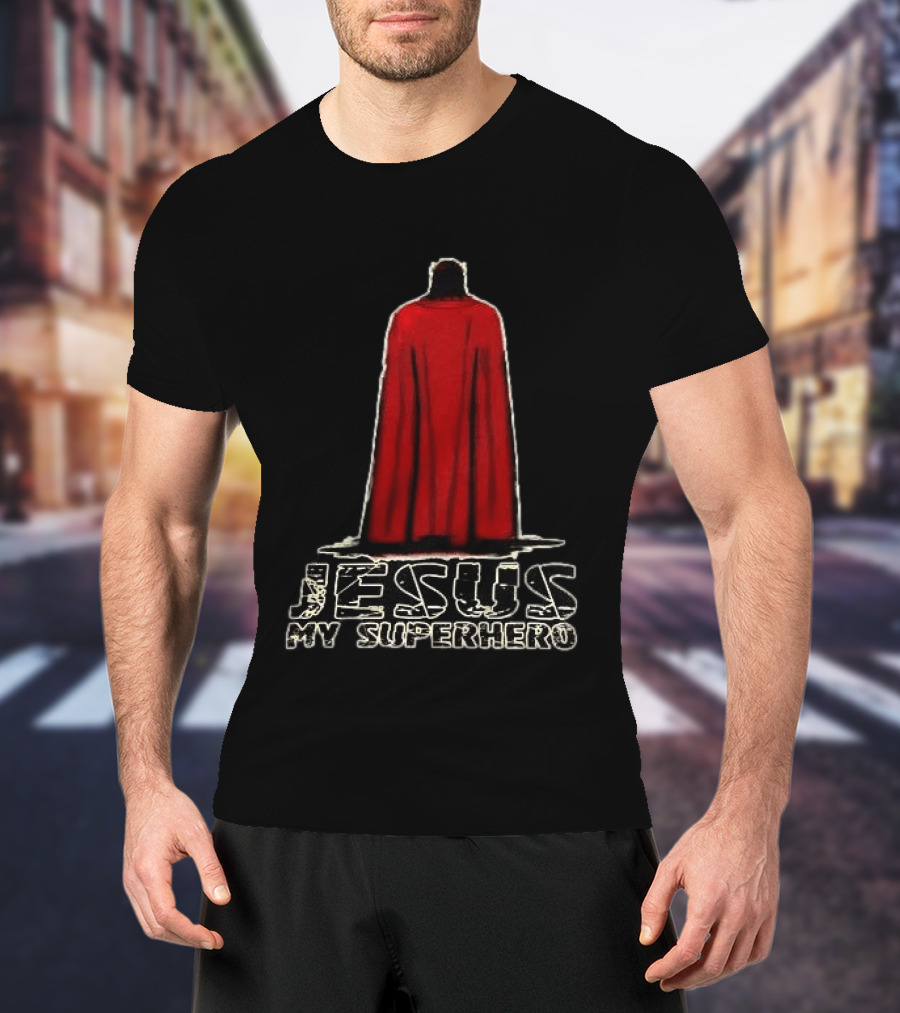 Jesus My Superhero Red Cape Christian Strength T-Shirt