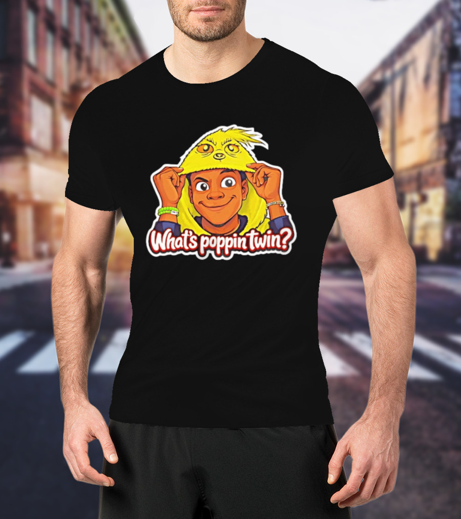 What's Poppin Twin Cartoon Kid In Yellow Hood T-Shirt