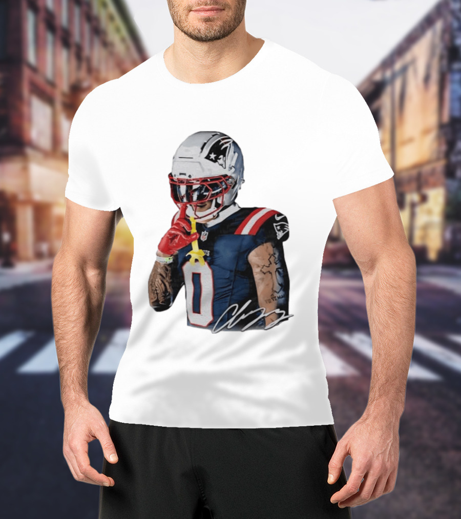 Christian Gonzalez Patriots Number Zero Shh Gesture Helmet Tattoo Football T-Shirt