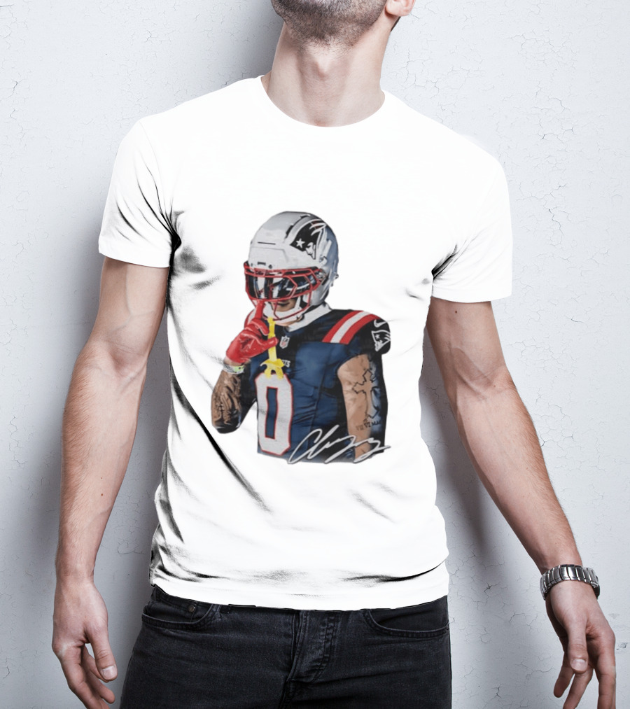 Christian Gonzalez Patriots Number Zero Shh Gesture Helmet Tattoo Football T-Shirt