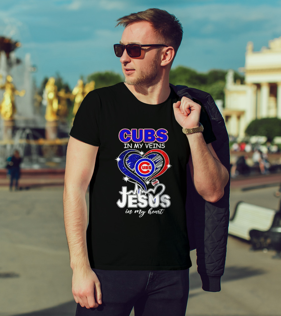 Cubs In My Veins Jesus In My Heart Chicago Baseball Team Faithful T-Shirt
