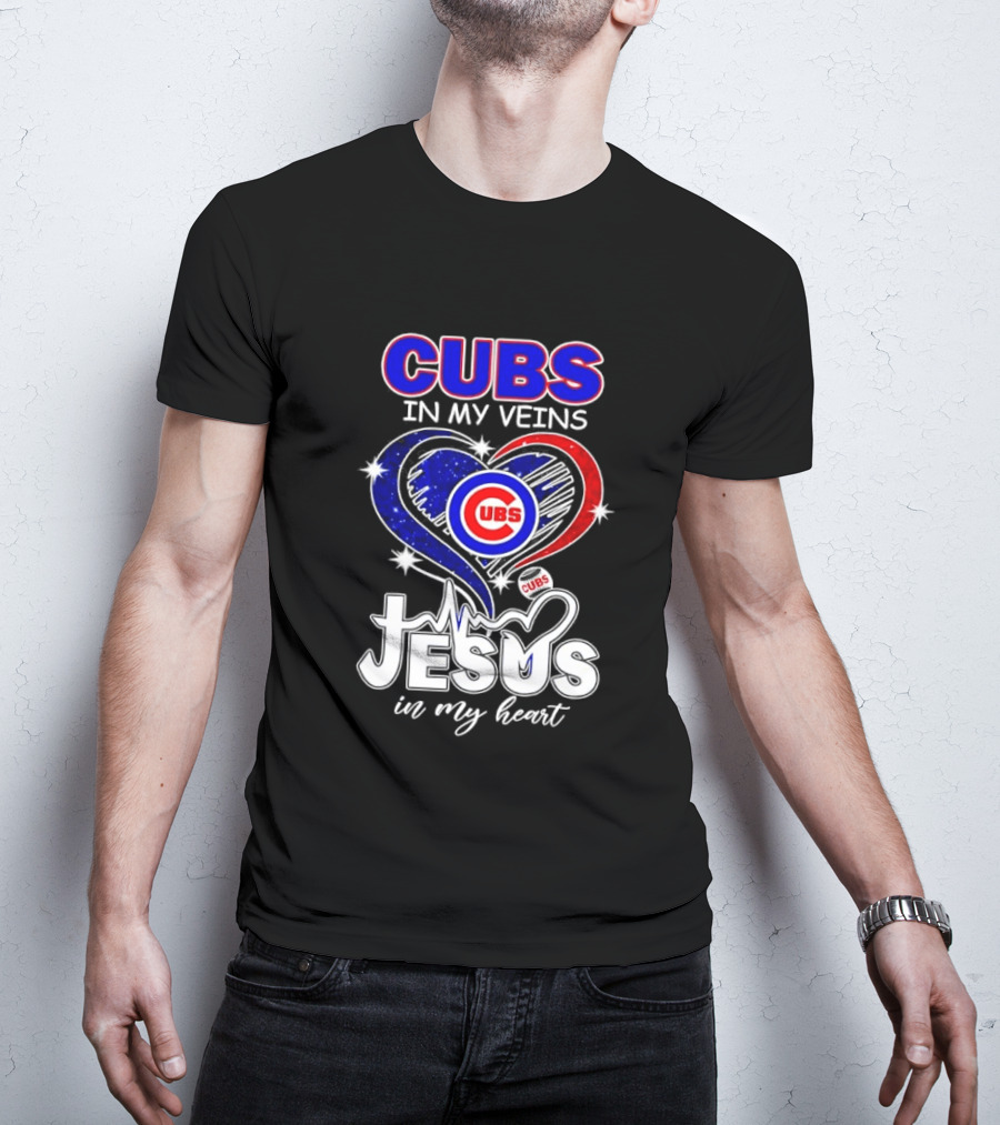 Cubs In My Veins Jesus In My Heart Chicago Baseball Team Faithful T-Shirt