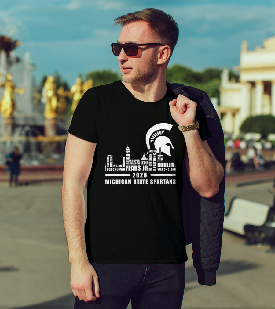 Michigan State Spartans 2026 City Skyline Buildings And Helmet T-Shirt