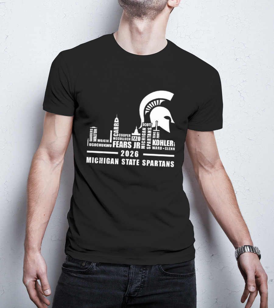 Michigan State Spartans 2026 City Skyline Buildings And Helmet T-Shirt