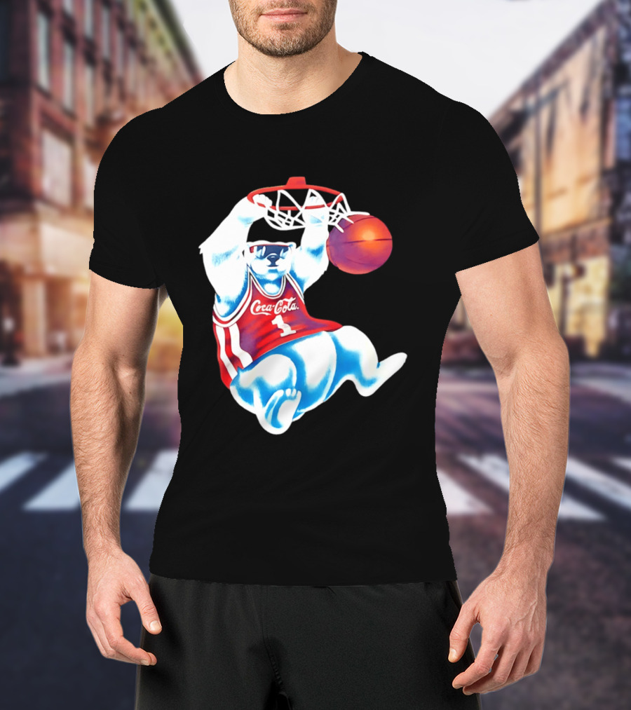 Coca Cola Polar Bear Basketball Dunk Red Jersey T-Shirt