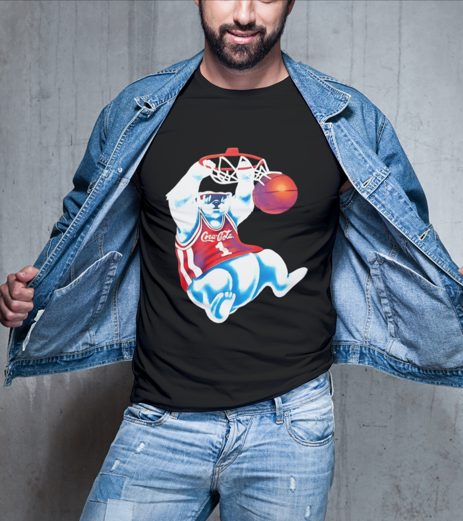 Coca Cola Polar Bear Basketball Dunk Red Jersey T-Shirt