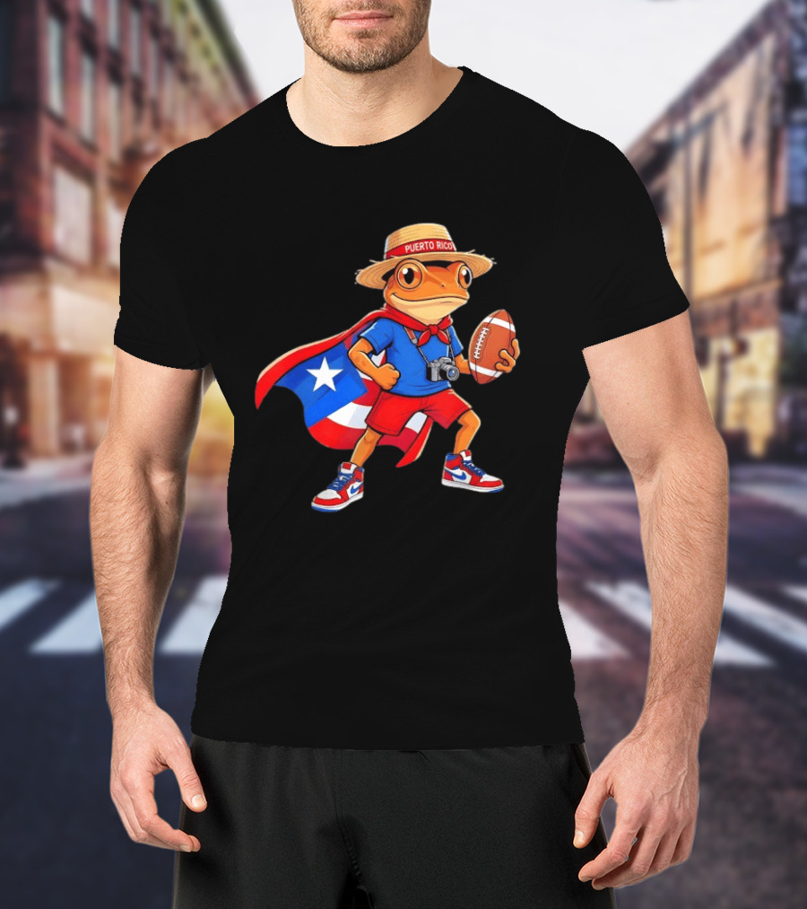 Coqui Frog Puerto Rico Flag Boricua Football Puerto Rican Heritage T-Shirt