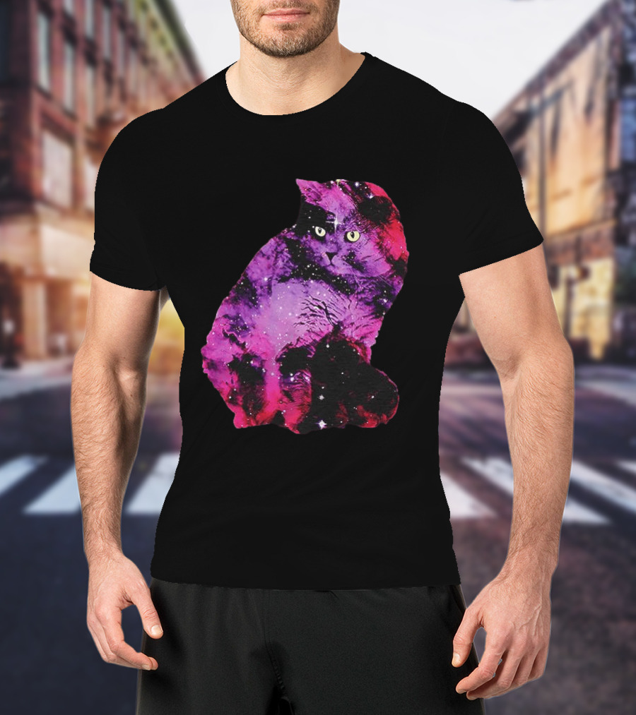 Galaxy Cat Joey Rooney Purple Nebula Cosmic T-Shirt