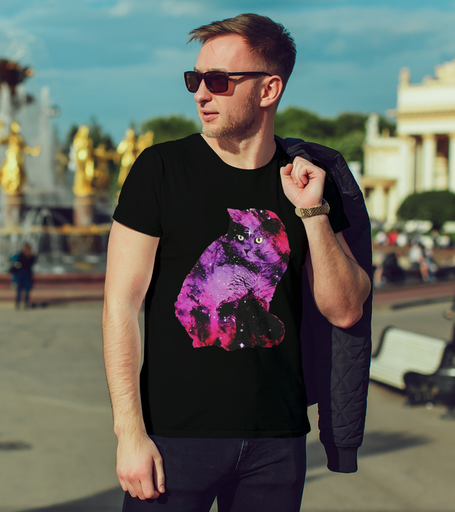 Galaxy Cat Joey Rooney Purple Nebula Cosmic T-Shirt