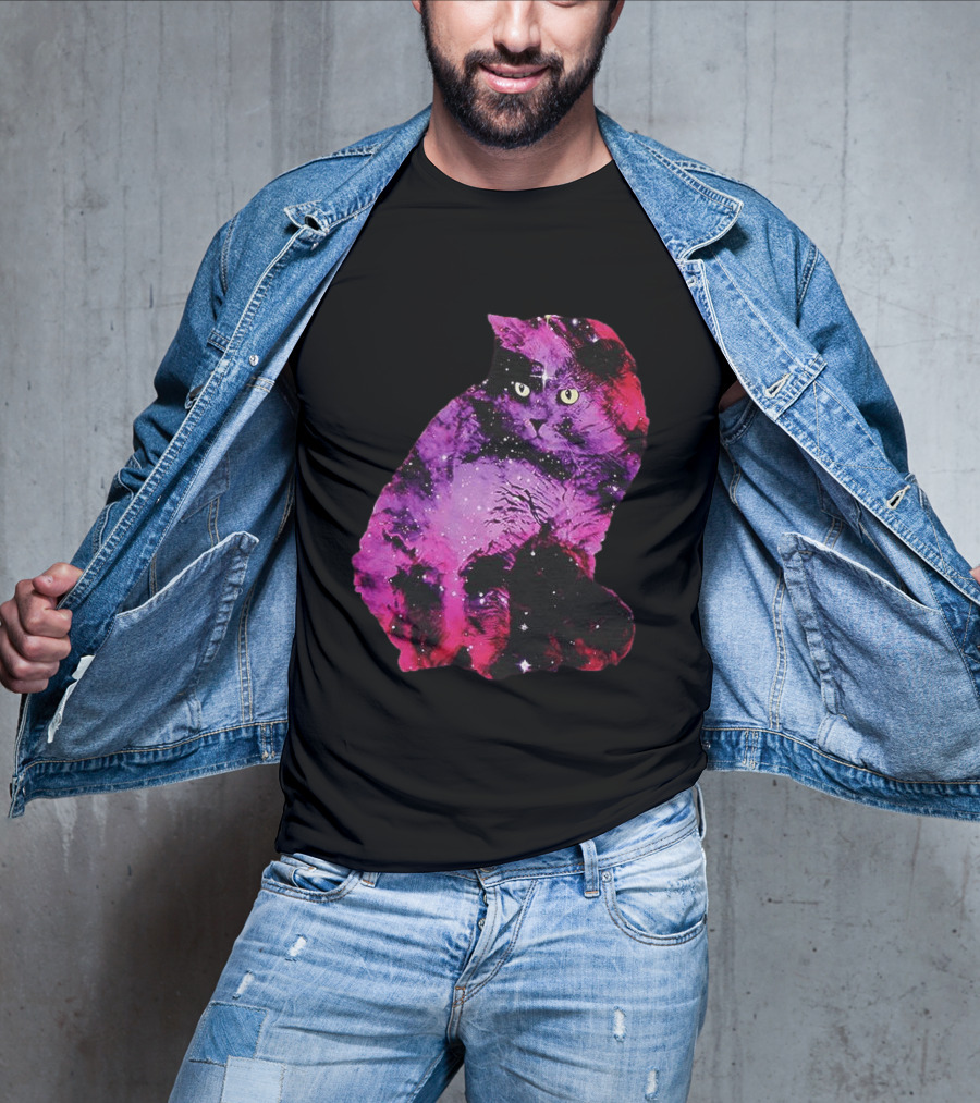 Galaxy Cat Joey Rooney Purple Nebula Cosmic T-Shirt
