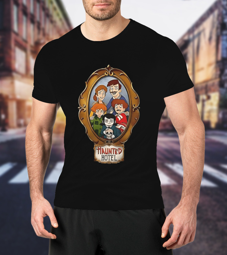 Haunted Hotel Cartoon Family Portrait Frame T-Shirt