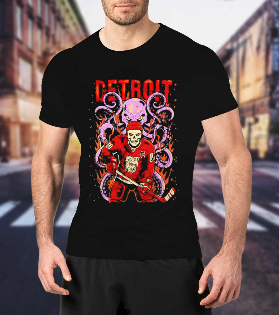 Detroit Salty Goon Skeleton Hockey Giant Octopus T-Shirt