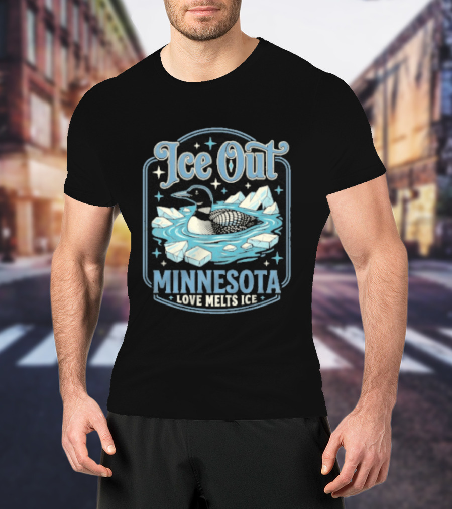 Loon Ice Out Minnesota Love Melts ICE Lake Water Bird T-Shirt