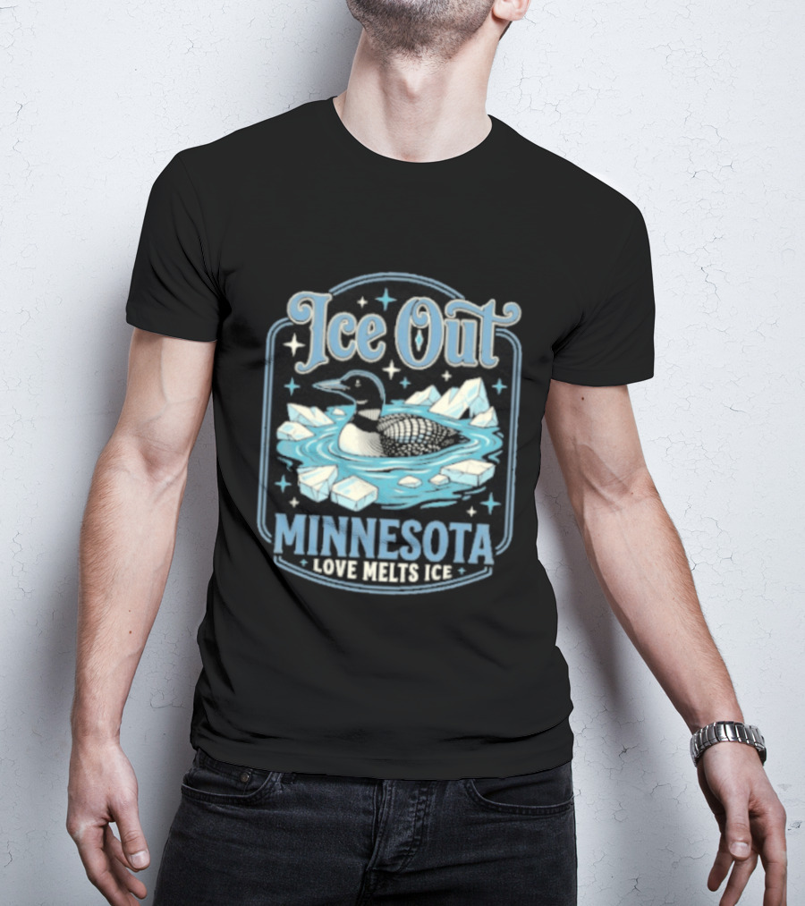 Loon Ice Out Minnesota Love Melts ICE Lake Water Bird T-Shirt