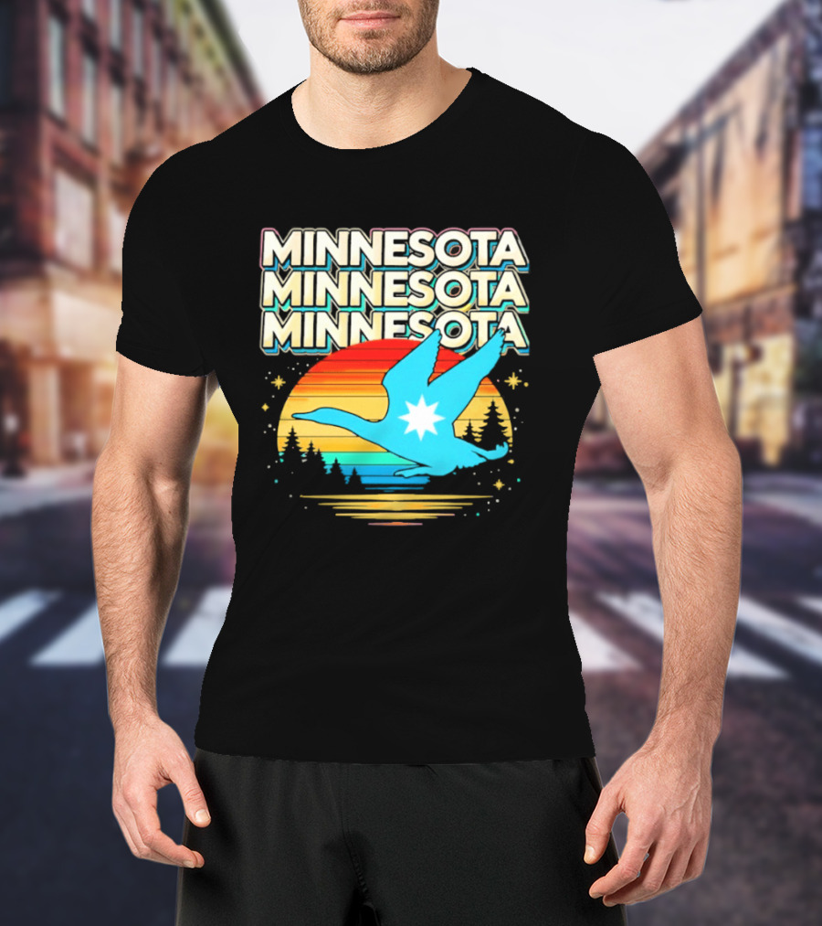 MINNESOTA Resistance 2026 Goose Sunset Forest Scene T-Shirt