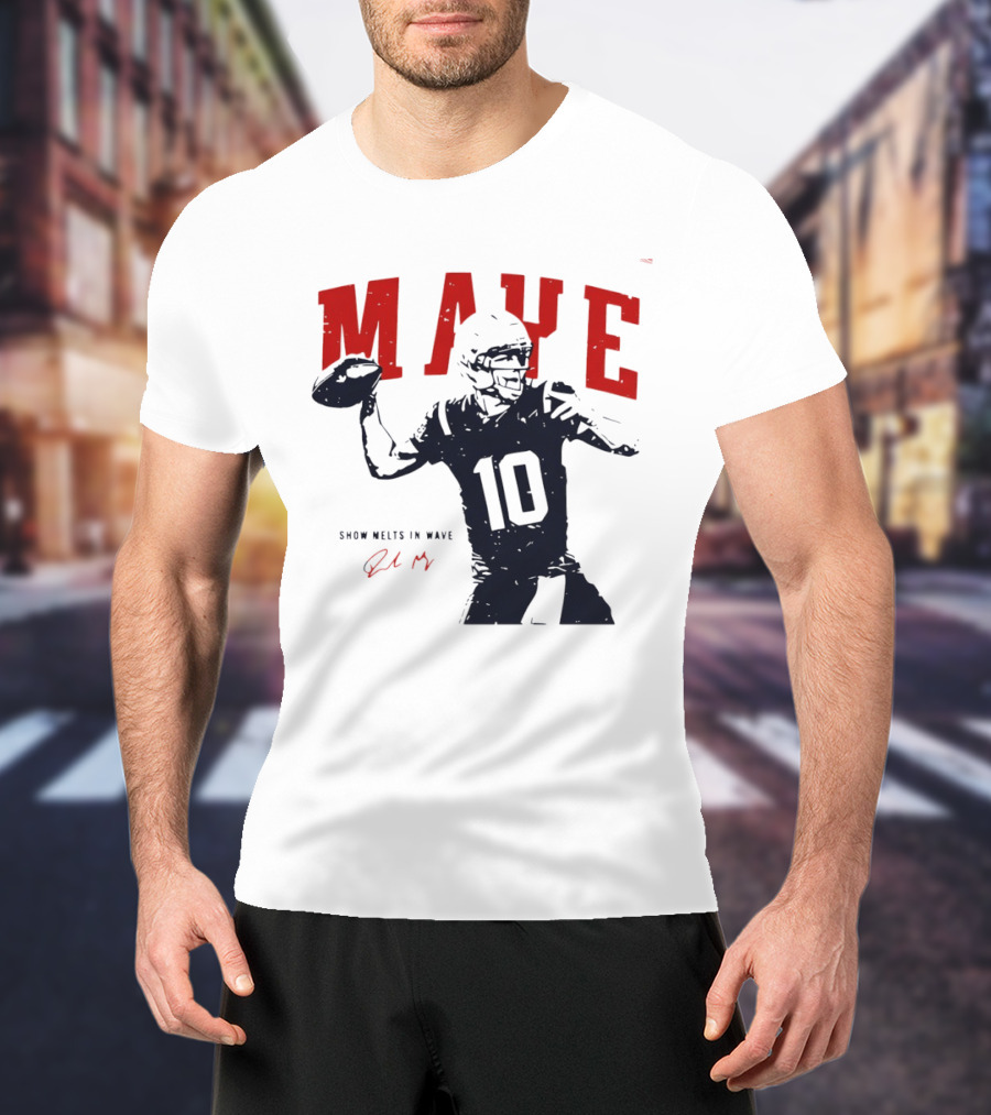 Drake Maye 10 New England Patriots Snow Melts In Wave T-Shirt