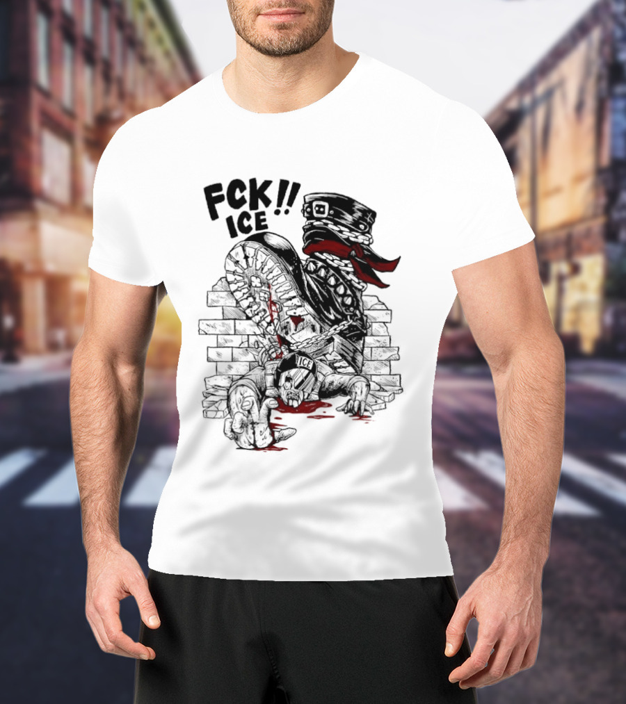 Fck ICE Text With Ice Boot And Bricks T-Shirt