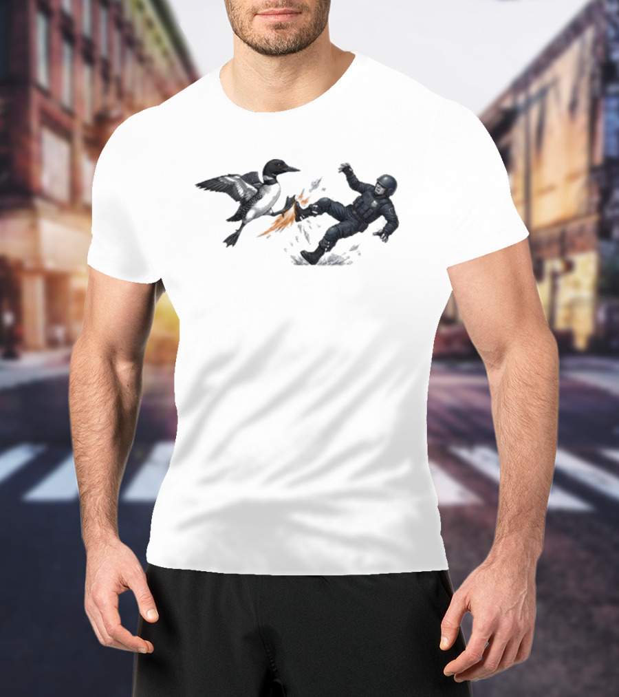 Minnesota Loon Vs ICE Wild Encounter Action Scene T-Shirt