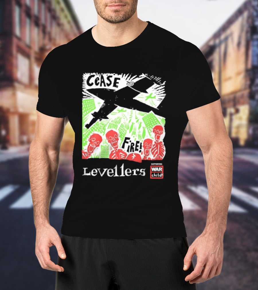 Cease Fire Levellers Red Skeletons Urban Scene T-Shirt