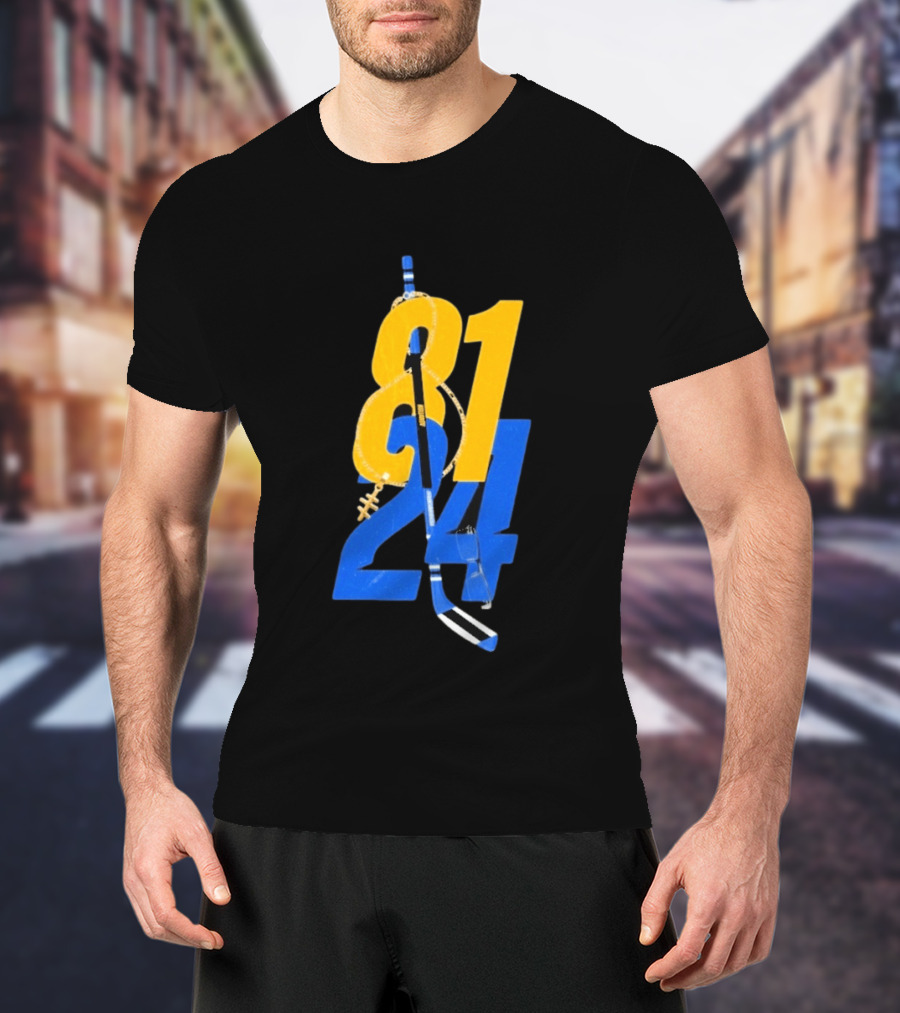 Ilya Rozanov 81 Shane Hollander 24 Hockey Stick Yellow Blue Numbers T-Shirt