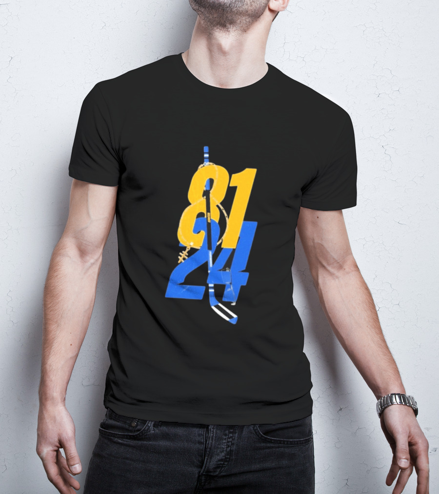 Ilya Rozanov 81 Shane Hollander 24 Hockey Stick Yellow Blue Numbers T-Shirt
