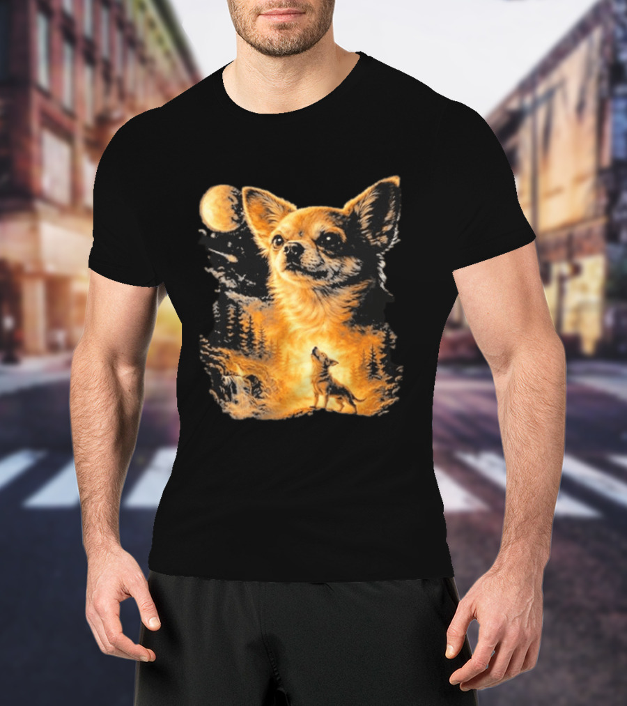 Chihuahua Wolf Moon Forest Scene T-Shirt