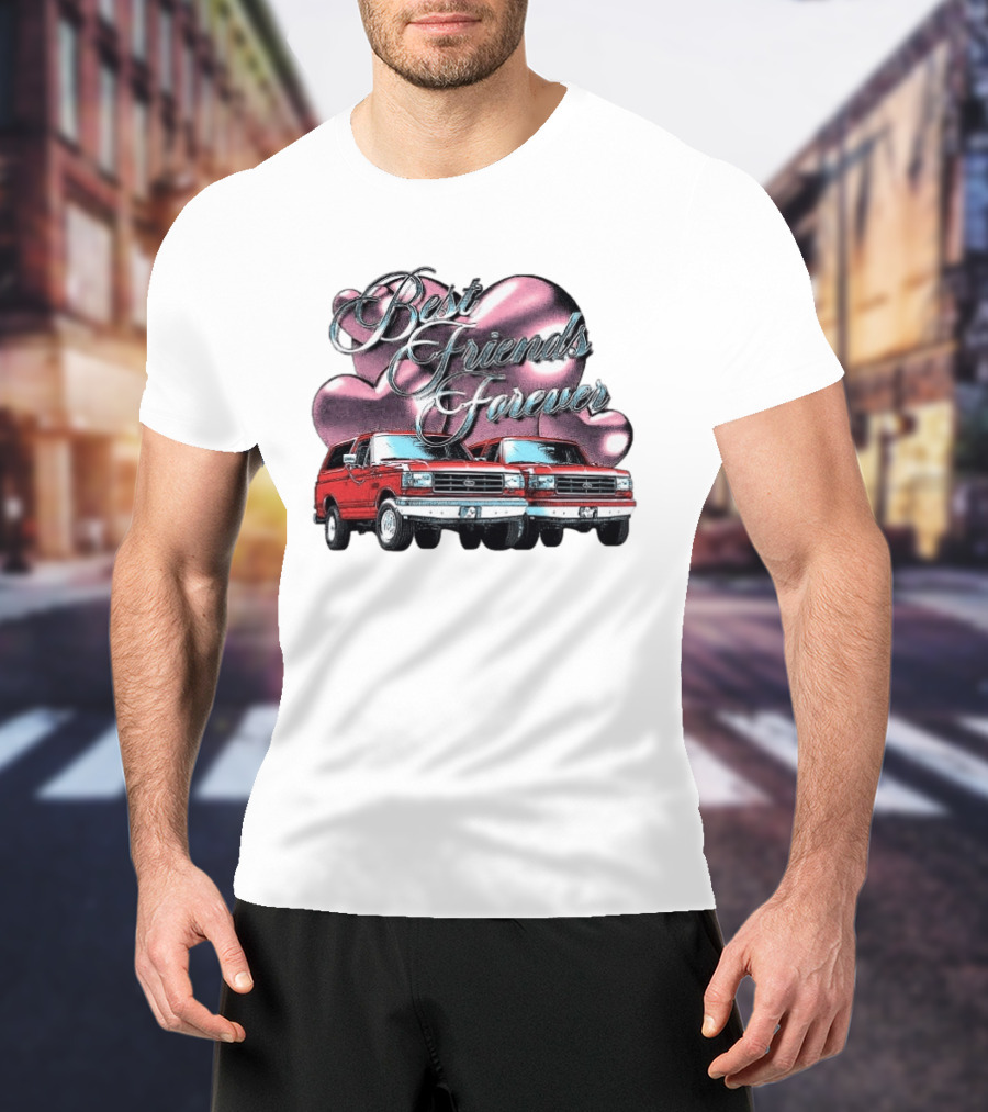 Best Friends Forever Classic Ford Cars With Pink Heart T-Shirt