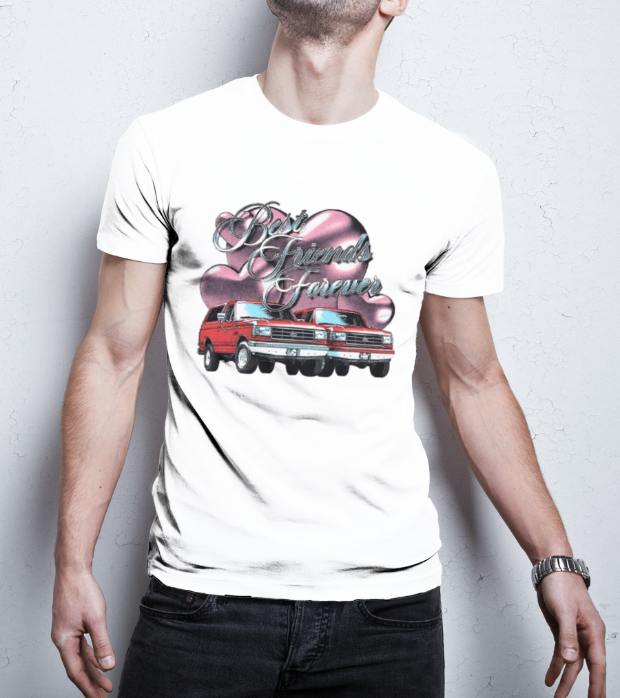 Best Friends Forever Classic Ford Cars With Pink Heart T-Shirt
