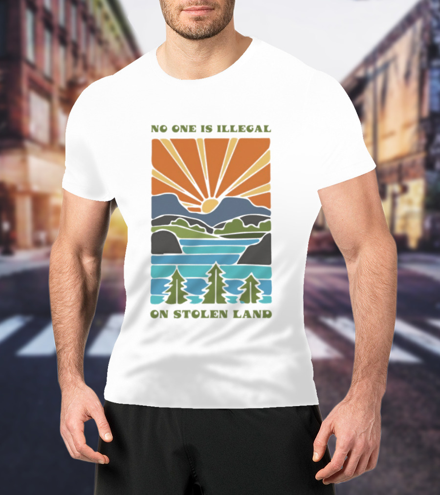 Billie Eilish No One Is Illegal On Stolen Land Sunset Scenic Mountains And Forest T-Shirt